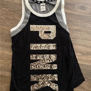 PINK Victoria's Secret Black Tank Top with Silver Sequins